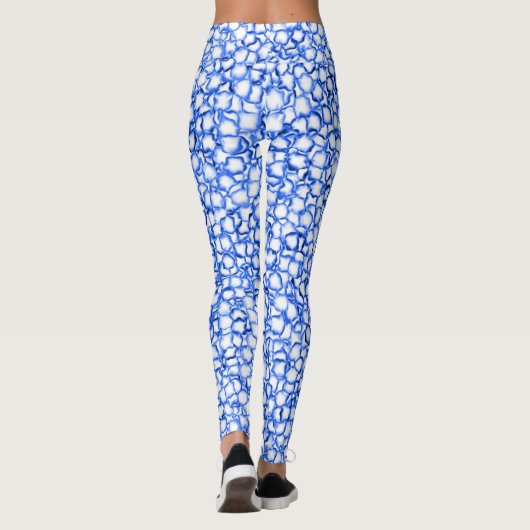 Computergenerierte blaue Blätter Leggings (Rückseite)