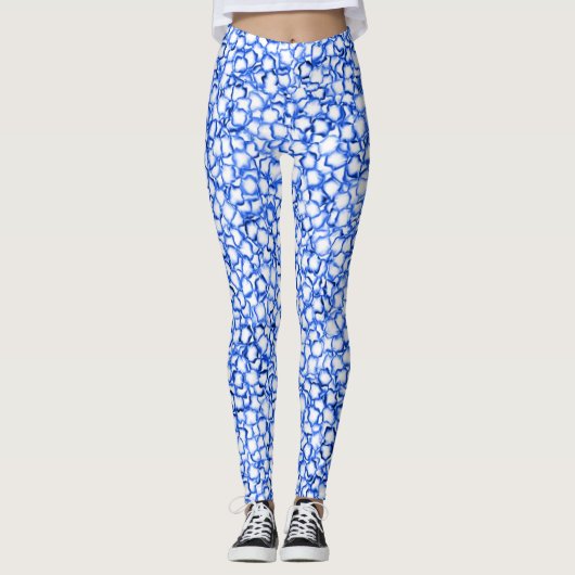 Computergenerierte blaue Blätter Leggings (Vorderseite)