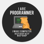 Computerkatzenprogrammierer Funny Coder Meme Runder Aufkleber (Vorderseite)