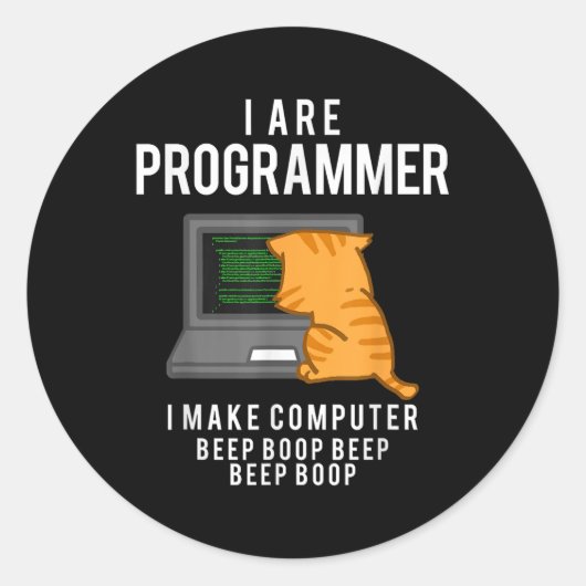 Computerkatzenprogrammierer Funny Coder Meme Runder Aufkleber (Vorderseite)