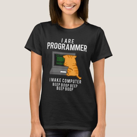 Computerkatzenprogrammierer Funny Coder Meme T-Shirt (Vorderseite)