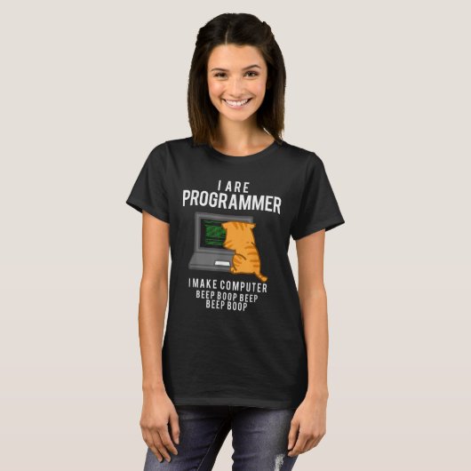 Computerkatzenprogrammierer Funny Coder Meme T-Shirt (Vorne ganz)