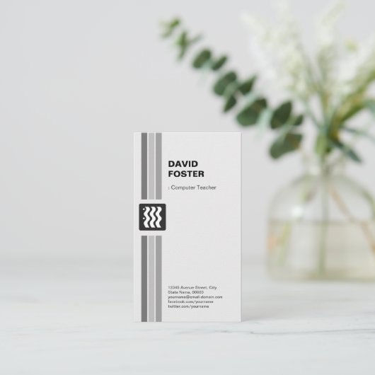 Computerlehrer - Moderner Schwarz-weiß Visitenkarte (Stehend Vorderseite)