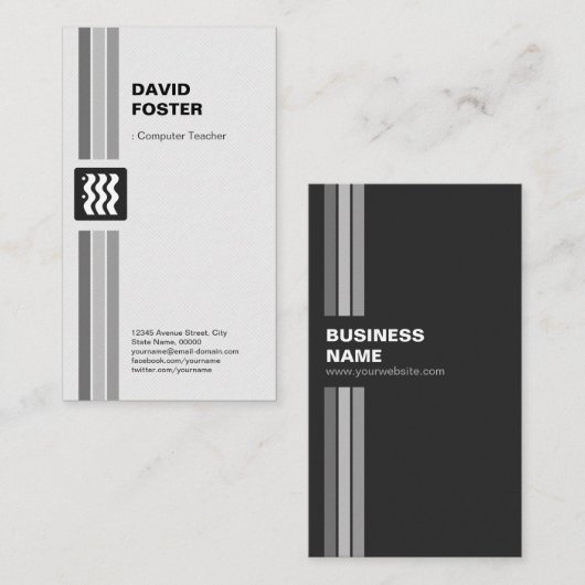 Computerlehrer - Moderner Schwarz-weiß Visitenkarte (Vorne/Hinten)