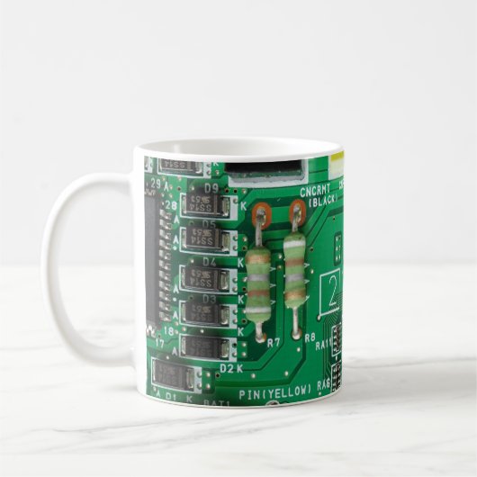 Computermuster der grünen elektronischen Schaltung Kaffeetasse (Links)