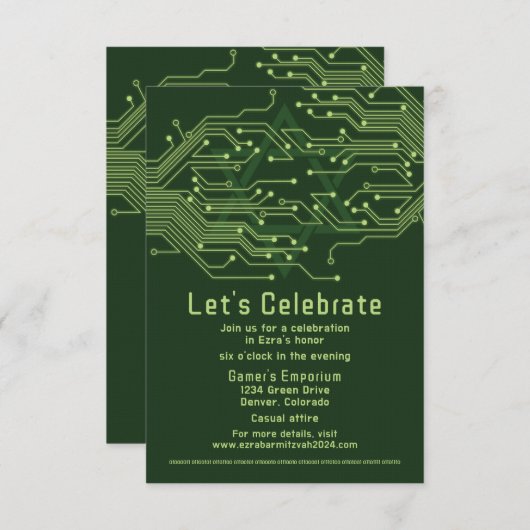 Computerplatine Bar Mitzvah Empfang Begleitkarte (Vorne/Hinten)