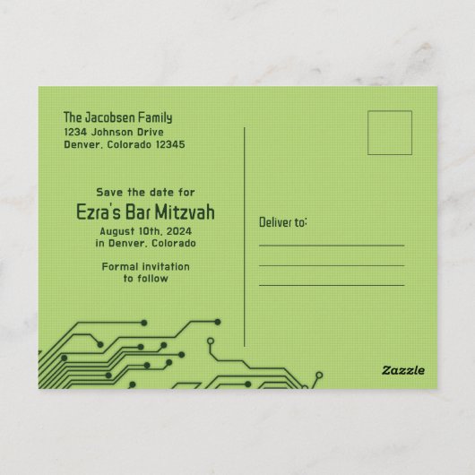 Computerplatine Bar Mitzvah Save the Date Postkarte (Rückseite)