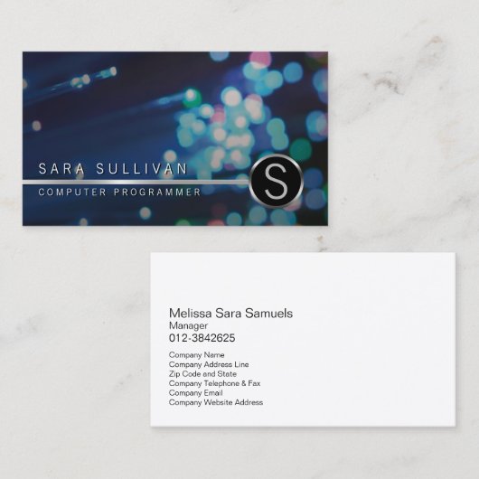 ComputerProgrammer IT Colorful FibreOptic Monogram Visitenkarte (Vorne/Hinten)