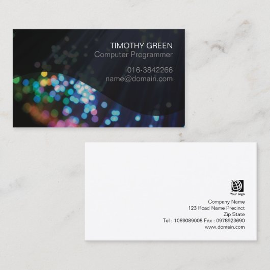 Computerprogrammierer farbenfrohe Glasfaserleuchte Visitenkarte (Vorne/Hinten)