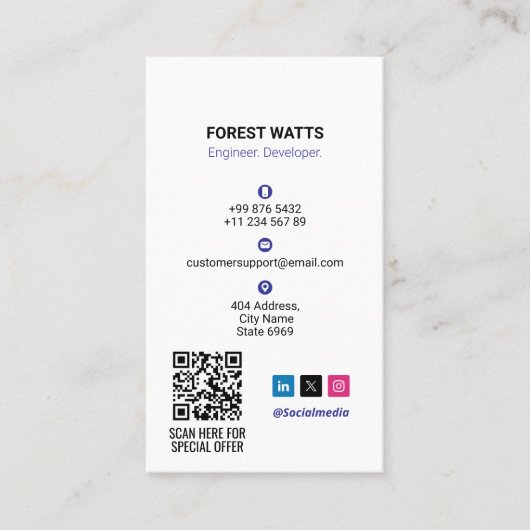 Computerreparaturgeschäft | Modern White Potrait Visitenkarte (Vorderseite)