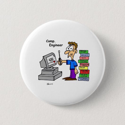 Computertechniker-Cartoon Button (Vorderseite)