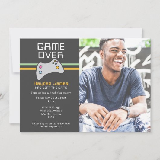 Computervideospiel über Batchelor-Party Einladung (Vorderseite)