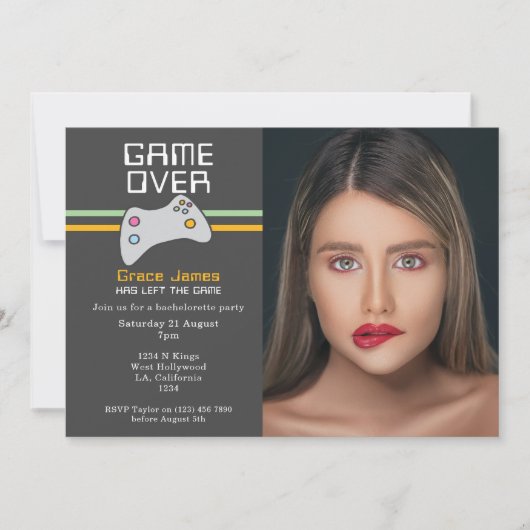 Computervideospiel über Junggeselinnen-Abschied Einladung (Vorderseite)