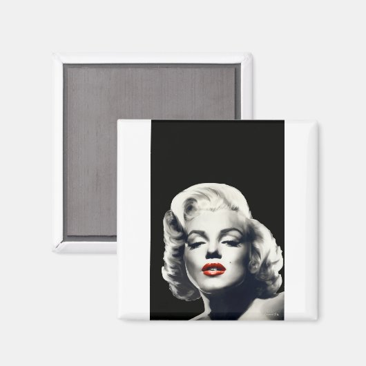 CON24BW-V4 Rote Lippen Marilyn in BLACK.tif Magnet (Vorderseite/Rückseite)