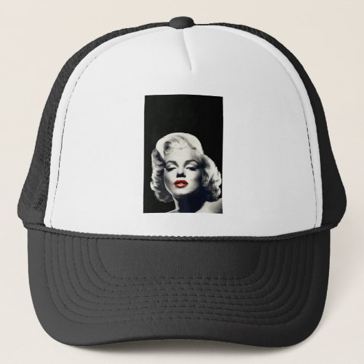 CON24BW-V4 rote Lippen Marilyn IN BLACK.tif Truckerkappe (Vorderseite)