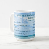 Con Dios Todo Posible Blue Sky Conquistas Metas Kaffeetasse (Vorderseite Links)