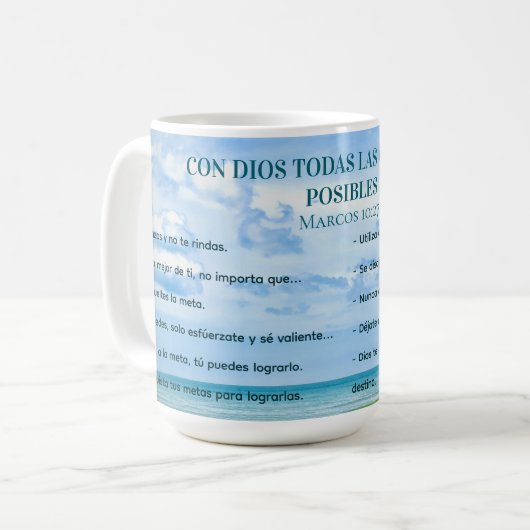Con Dios Todo Posible Blue Sky Conquistas Metas Kaffeetasse (Vorderseite Links)