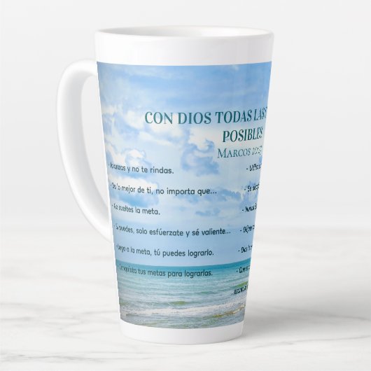 Con Dios Todo Posible Blue Sky Conquistas Metas Milchtasse (Linke Ecke)