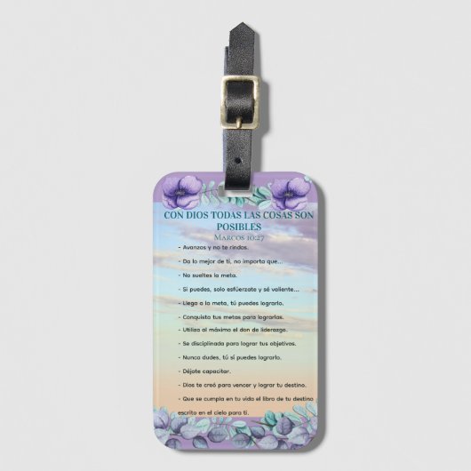 Con Dios Todo Posible Marcos 10:27 Azul Lila Gepäckanhänger (Vorderseite Vertikal)