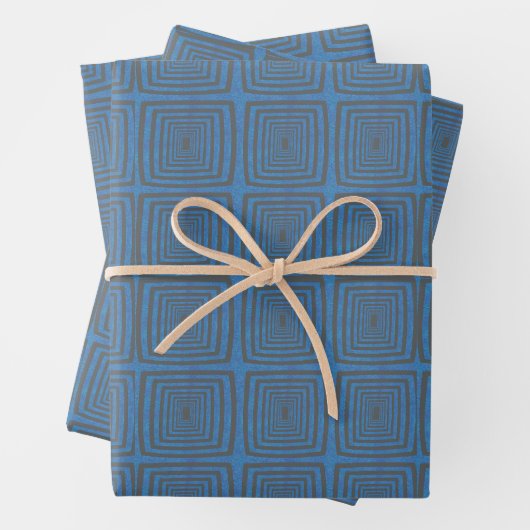 Concentric Wavy Squares on a mottled blue paintbox Geschenkpapier Set (Beispiel)