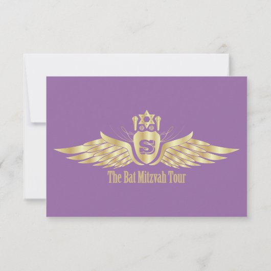 Concept Ticket Bat Mitzvah UAWG Reply Card Lila RSVP Karte (Rückseite)