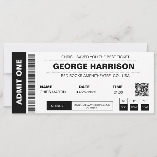 Concept Ticket QR Code Minimalistisch Schwarz/Weiß Einladung (Vorderseite)