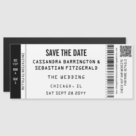 Concert Ticket Wedding Save the Date Magnet (Vorne/Hinten)