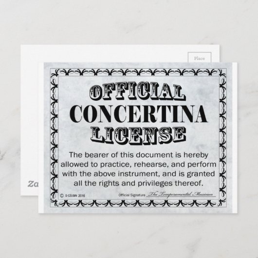 Concertina-Lizenz Postkarte (Vorne/Hinten)