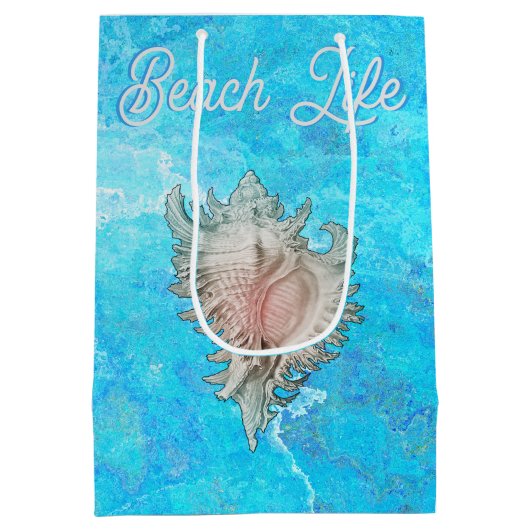 Conch Muschel "Beach Life" Mittlere Geschenktüte (Rückseite)