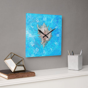 Conch Muschel "Beach Life" Quadratische Wanduhr