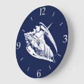 Conch Muschel - blau und weiß Große Wanduhr (Winkel)