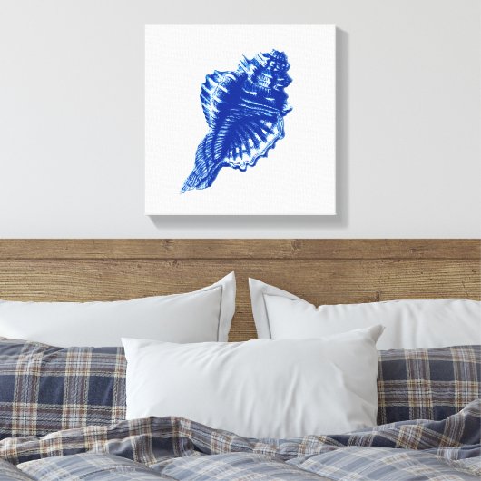 Conch Muschel, Indigo Blau und Weiß Leinwanddruck (Insitu (Schlafzimmer))