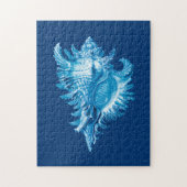 Conch Muschel Sea Life Print, Indigo Blau und Weiß Puzzle (Vertikal)