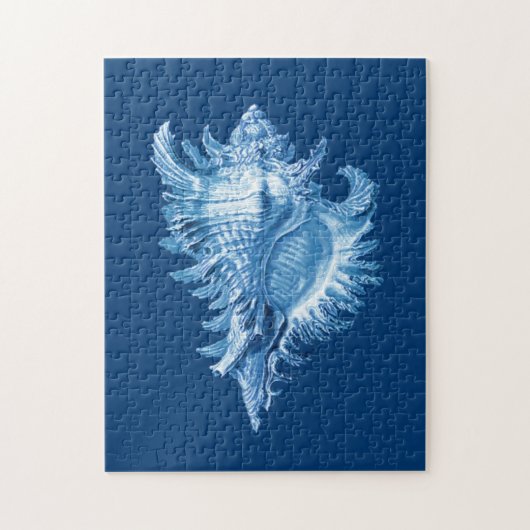 Conch Muschel Sea Life Print, Indigo Blau und Weiß Puzzle (Vertikal)