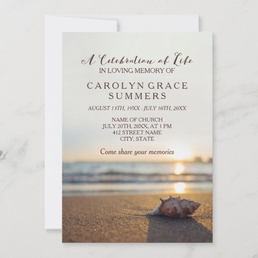 Conch on Beach Celebration of Life Einladung (Vorderseite)