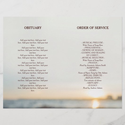 Conch on Beach Celebration of Life Funeral Program (Rückseite)