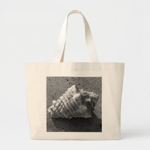 Conch Seashell Black and White Beach Tote Bag Jumbo Stoffbeutel