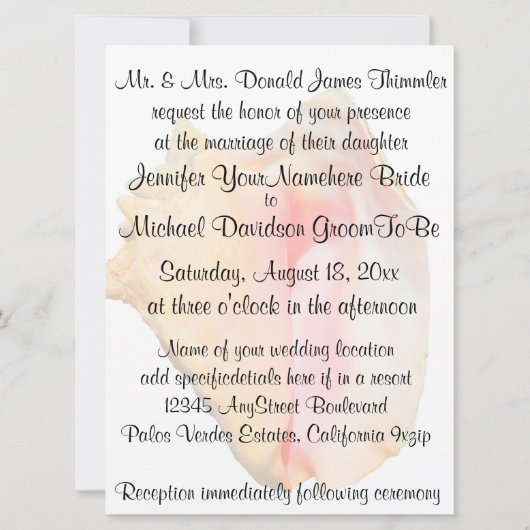 Conch Seashell-Hochzeit Einladung (Vorderseite)