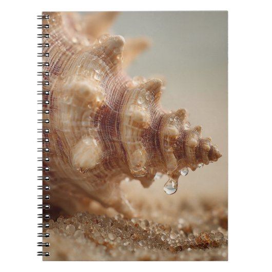 Conch Seashell mit Water Drop Notebook Notizblock (Vorderseite)