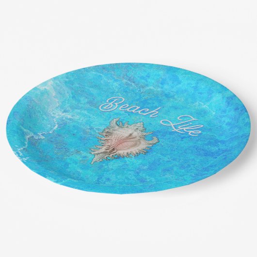 Conch Shell "Beach Life"  Pappteller (Schrägansicht)