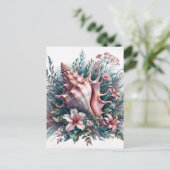 Conch Shell Floral Art Postkarte (Stehend Vorderseite)