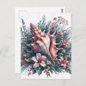 Conch Shell Floral Art Postkarte (Vorne/Hinten)