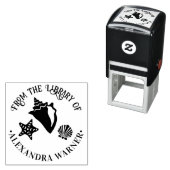 Conch Starfish Scallop Seashell Beach Library Rund Permastempel (Beispiel)