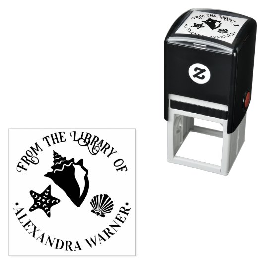 Conch Starfish Scallop Seashell Beach Library Rund Permastempel (Beispiel)