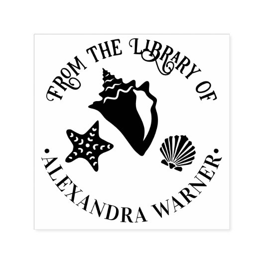 Conch Starfish Scallop Seashell Beach Library Rund Permastempel (Design)