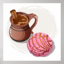 Concha Pan Dulce und Tasse Champurrado