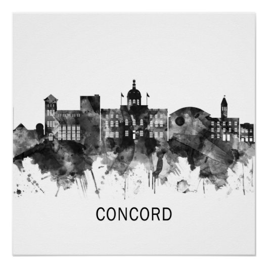 Concord New Hampshire Skyline BW Poster (Vorderseite)