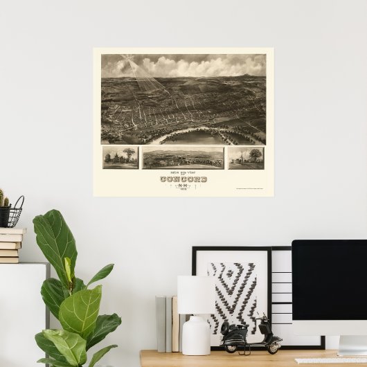 Concord, NH Panoramic Map - 1899 Poster (Heimbüro)