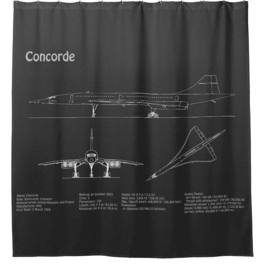 Concorde - Flugzeugkonzept Zeichnend Pläne PD Duschvorhang (Vorderseite)