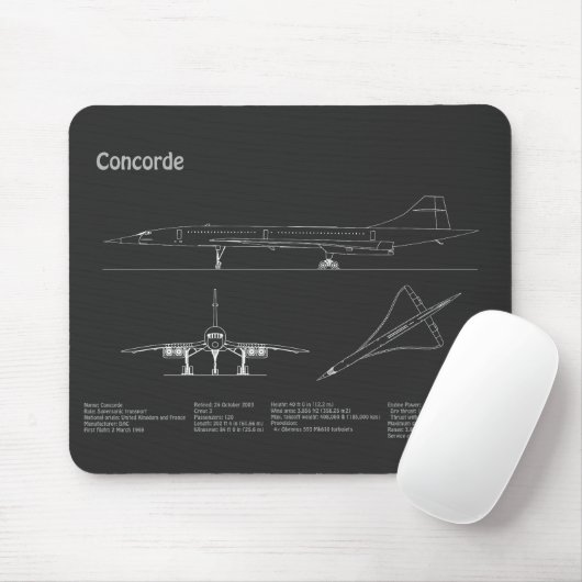 Concorde - Flugzeugkonzept Zeichnend Pläne PD Mousepad (Mit Mouse)